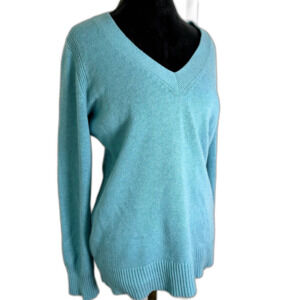Banana Republic XL Italian Yarn V-Back Button Sweater Blue Merino Cashmere Blend